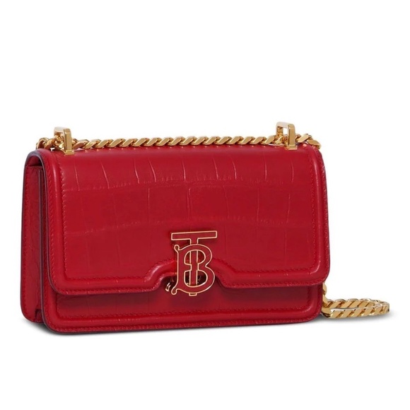 Burberry Dark Carmine Red Croc Embossed TB Chain Strap Crossbody Bag - Picture 9 of 15